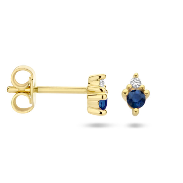 oorknoppen saffier en diamant 0.02ct (2x 0.01ct) h p1 14K geelgoud - Afbeelding 3
