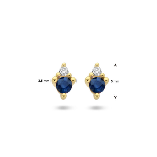 oorknoppen saffier en diamant 0.02ct (2x 0.01ct) h p1 14K geelgoud - Afbeelding 4