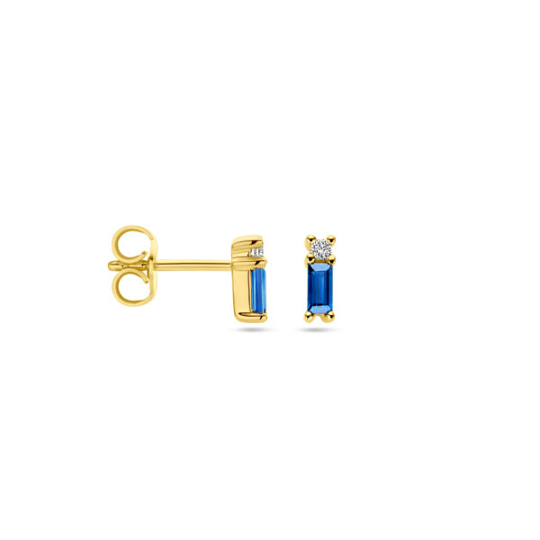 oorknoppen saffier en diamant 0.04ct (2x 0.02ct) h si 14K geelgoud - Afbeelding 3