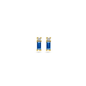 oorknoppen saffier en diamant 0.04ct (2x 0.02ct) h si 14K geelgoud