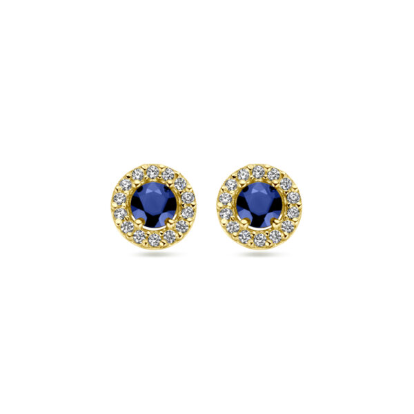 oorknoppen saffier en zirkonia 14K geelgoud