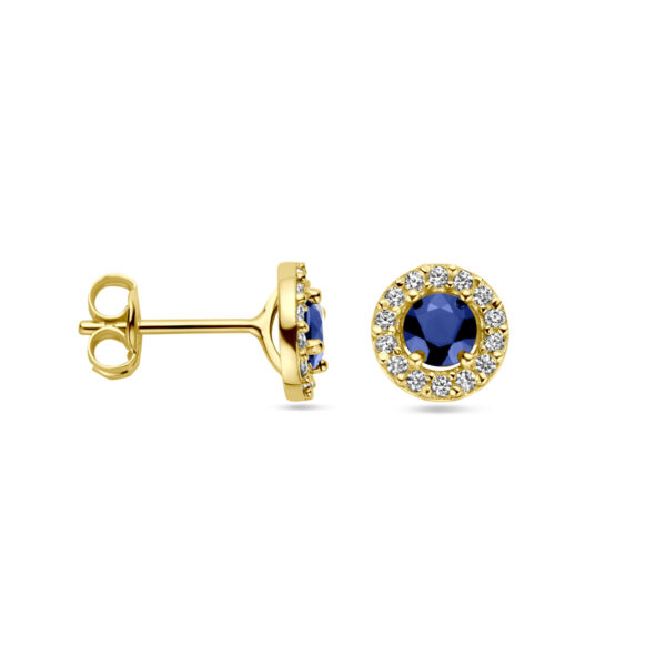 oorknoppen saffier en zirkonia 14K geelgoud - Afbeelding 3