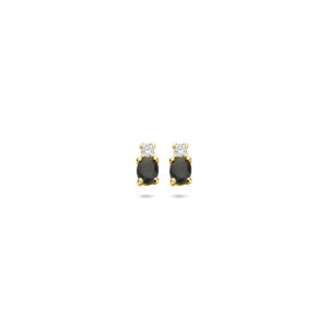 oorknoppen saffier en zirkonia 6 mm 14K geelgoud