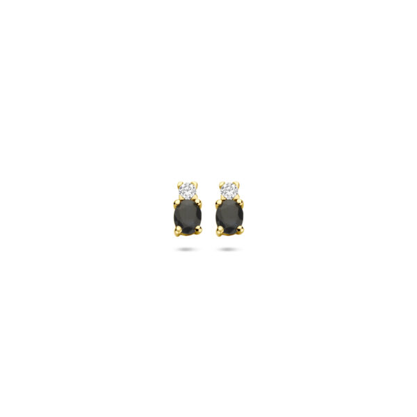 oorknoppen saffier en zirkonia 6 mm 14K geelgoud
