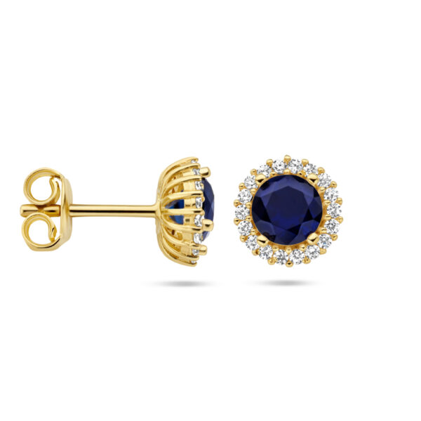 oorknoppen saffier zirkonia halo 14K geelgoud - Afbeelding 3
