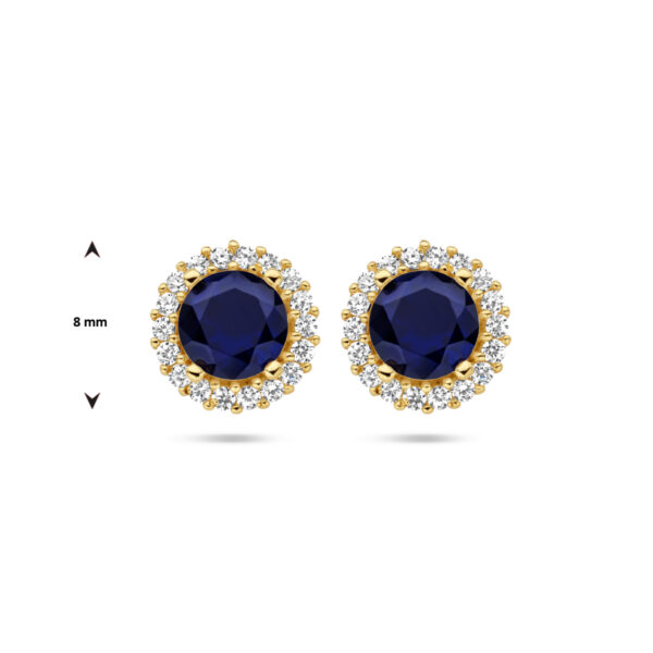 oorknoppen saffier zirkonia halo 14K geelgoud - Afbeelding 4