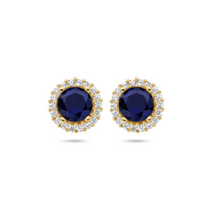 oorknoppen saffier zirkonia halo 14K geelgoud
