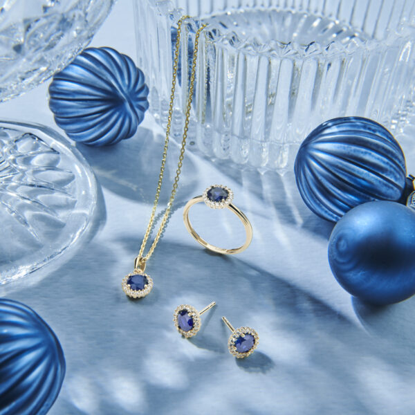oorknoppen saffier zirkonia halo 14K geelgoud - Afbeelding 5