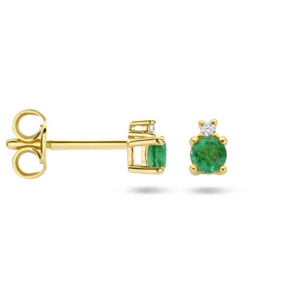 oorknoppen smaragd en diamant 0.015ct (2x 0.0075ct) h p1 14K geelgoud - Afbeelding 3