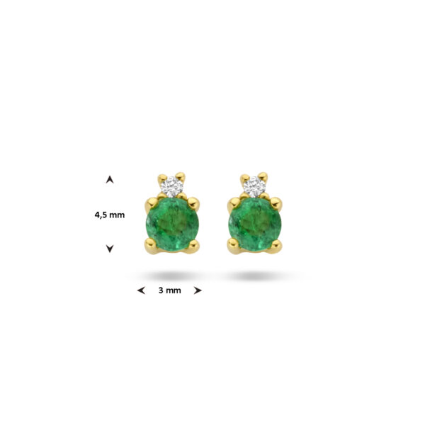 oorknoppen smaragd en diamant 0.015ct (2x 0.0075ct) h p1 14K geelgoud - Afbeelding 4