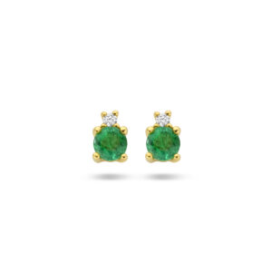 oorknoppen smaragd en diamant 0.015ct (2x 0.0075ct) h p1 14K geelgoud