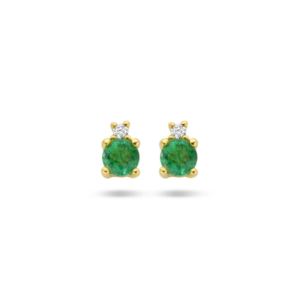 oorknoppen smaragd en diamant 0.015ct (2x 0.0075ct) h p1 14K geelgoud
