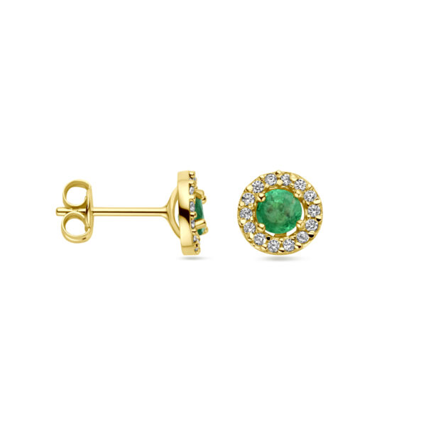 oorknoppen smaragd en zirkonia 14K geelgoud - Afbeelding 3
