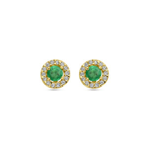 oorknoppen smaragd en zirkonia 14K geelgoud