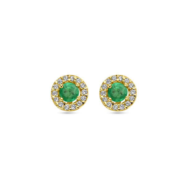 oorknoppen smaragd en zirkonia 14K geelgoud