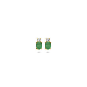 oorknoppen smaragd en zirkonia 6 mm 14K geelgoud