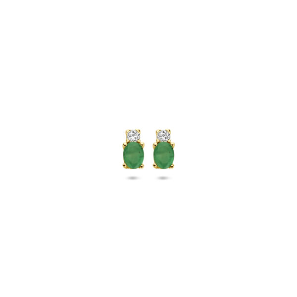 oorknoppen smaragd en zirkonia 6 mm 14K geelgoud