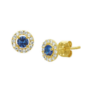 oorknoppen syn. saffier en zirkonia 14K geelgoud