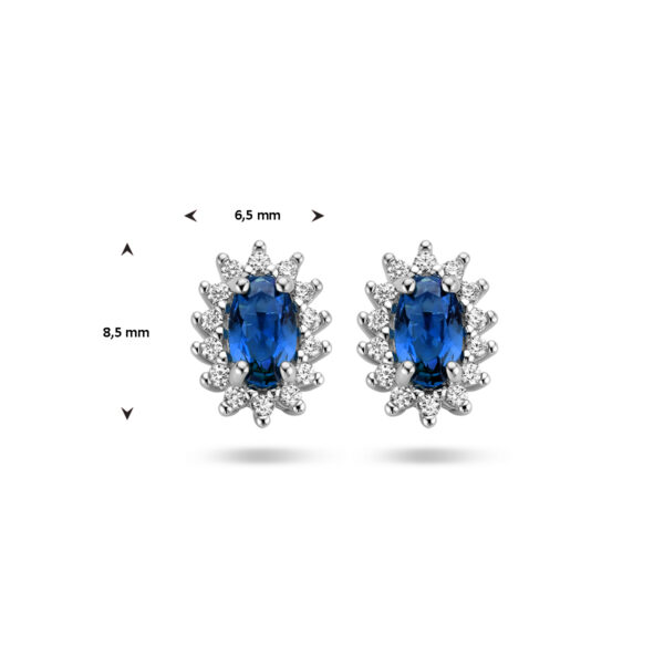 oorknoppen synth. saffier en zirkonia halo zilver gerhodineerd - Afbeelding 4