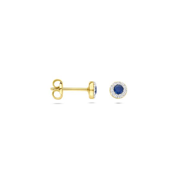 oorknoppen synth. swarovski en saffier 4,5 mm 14K geelgoud - Afbeelding 3