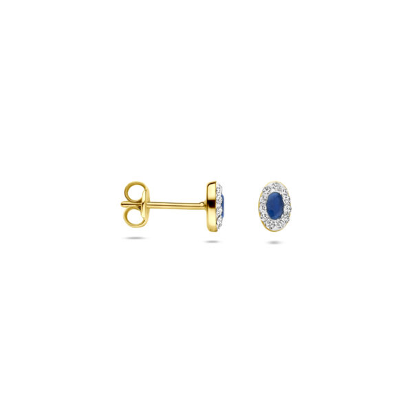 oorknoppen synth. swarovski en saffier 5,5 mm 14K geelgoud - Afbeelding 3