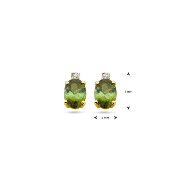 oorknoppen toermalijn en diamant 0.04ct (2x 0.02ct) h si 14K geelgoud - Afbeelding 4