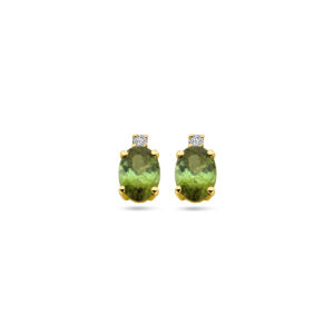 oorknoppen toermalijn en diamant 0.04ct (2x 0.02ct) h si 14K geelgoud