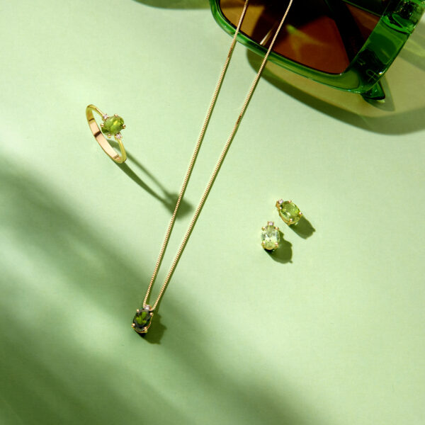 oorknoppen toermalijn en diamant 0.04ct (2x 0.02ct) h si 14K geelgoud - Afbeelding 5