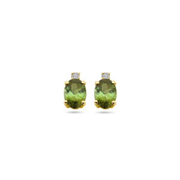 oorknoppen toermalijn en diamant 0.04ct (2x 0.02ct) h si 14K geelgoud