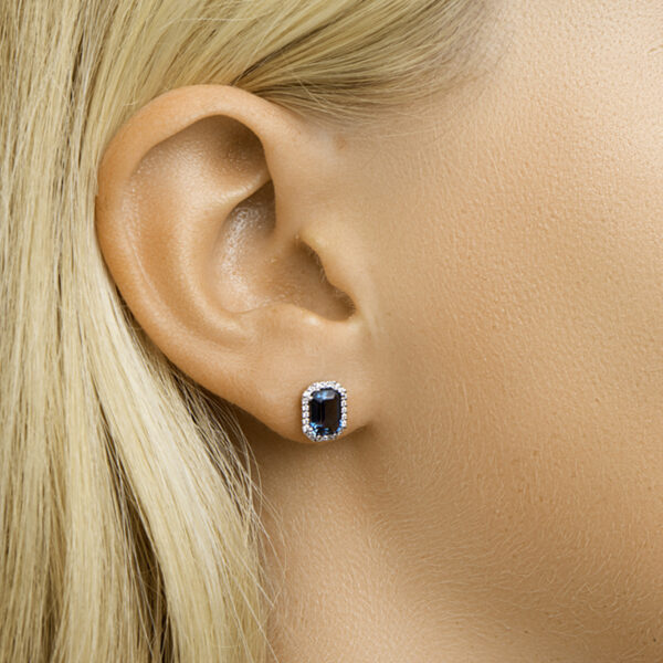 oorknoppen topaas en diamant 0.14ct(2x0.07ct) h si 14K witgoud - Afbeelding 2