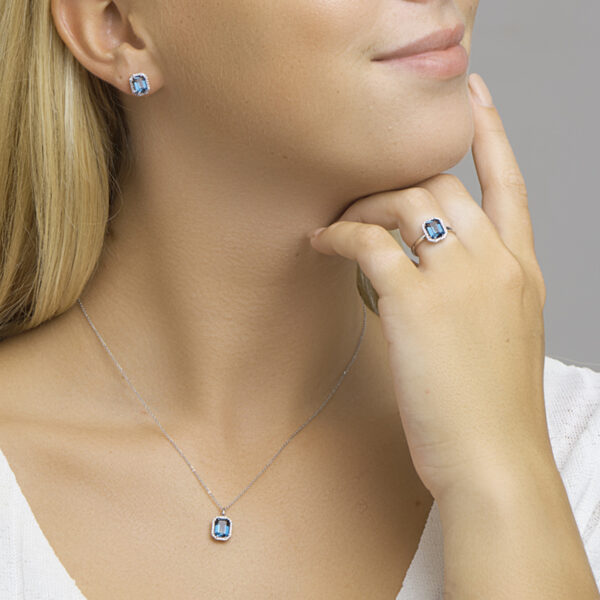 oorknoppen topaas en diamant 0.14ct(2x0.07ct) h si 14K witgoud - Afbeelding 3