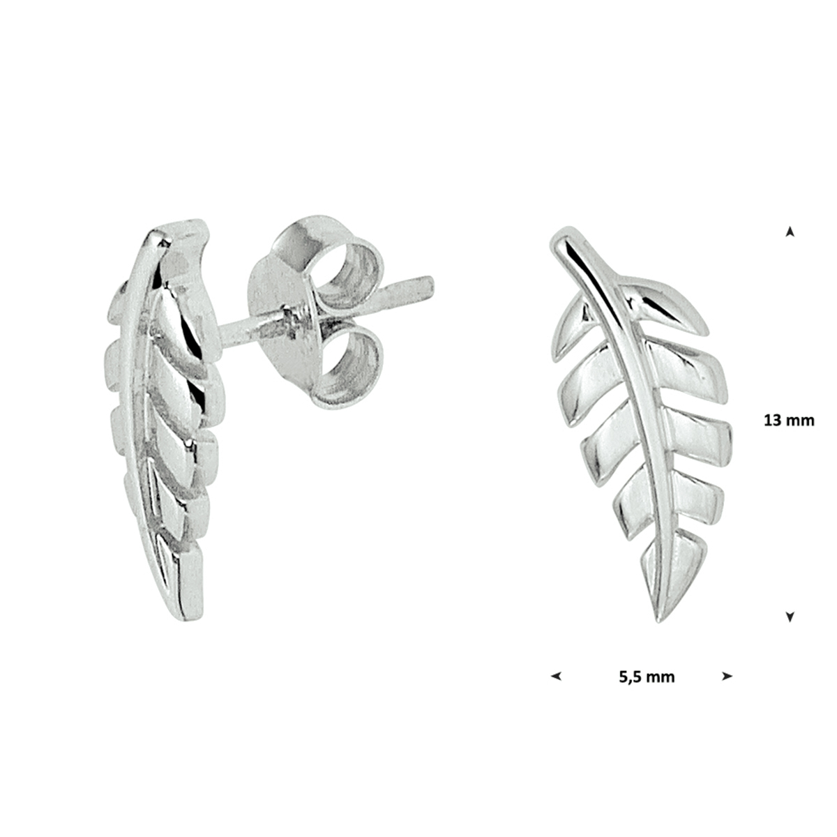 oorknoppen veer zilver gerhodineerd - Afbeelding 2