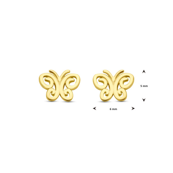 oorknoppen vlinder 5,5 mm 14K geelgoud - Afbeelding 4