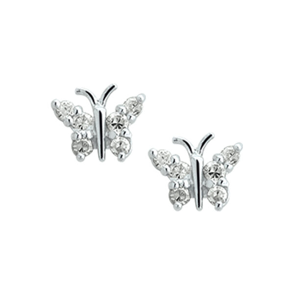 oorknoppen vlinder zirkonia zilver wit - Afbeelding 2