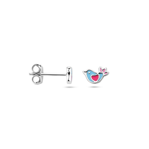 oorknoppen vogel emaille 5 mm zilver gerhodineerd - Afbeelding 3