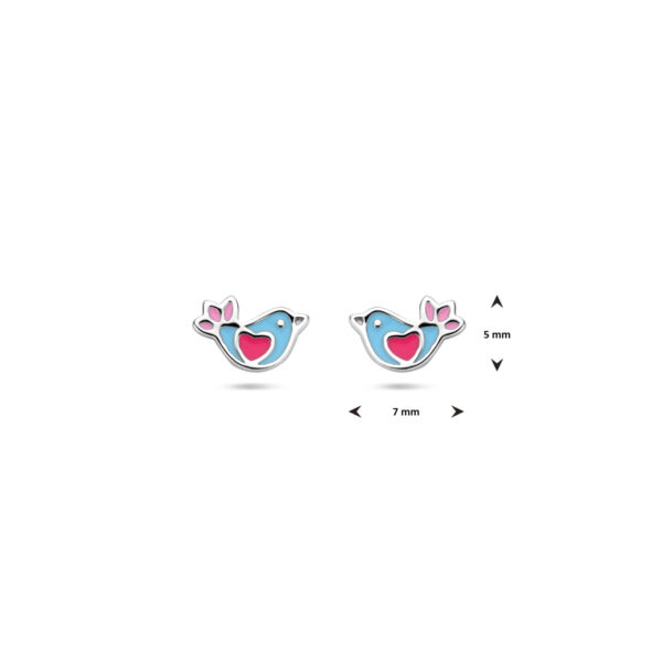 oorknoppen vogel emaille 5 mm zilver gerhodineerd - Afbeelding 4