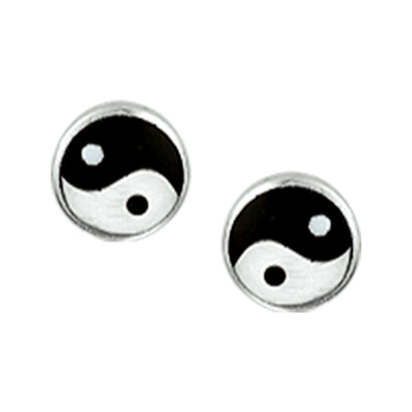 oorknoppen yin/yang zilver wit - Afbeelding 2