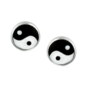 oorknoppen yin/yang zilver wit
