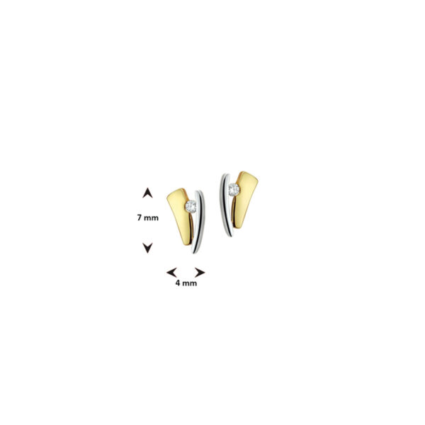 oorknoppen zirkonia 14K bicolor goud geel/wit - Afbeelding 3