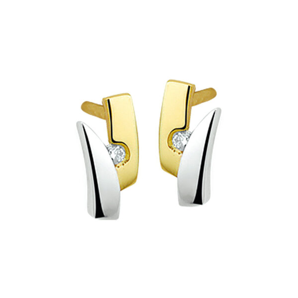 oorknoppen zirkonia 14K bicolor goud geel/wit