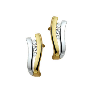 oorknoppen zirkonia 14K bicolor goud geel/wit