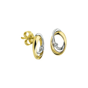 oorknoppen zirkonia 14K bicolor goud geel/wit