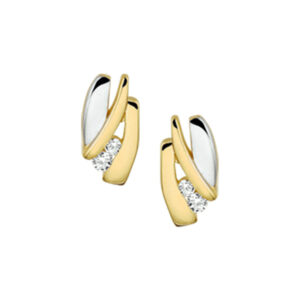 oorknoppen zirkonia 14K bicolor goud geel/wit