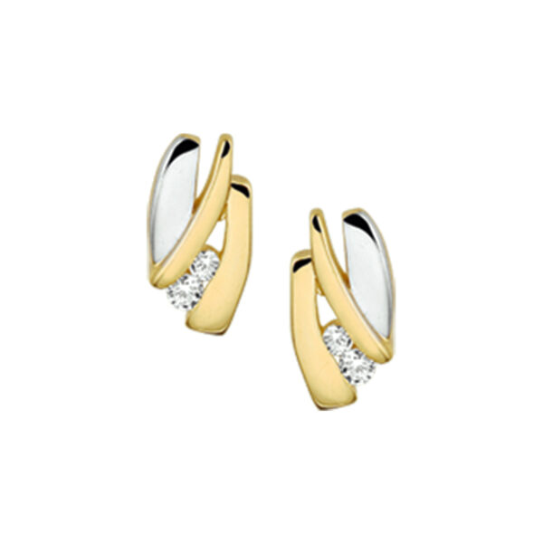 oorknoppen zirkonia 14K bicolor goud geel/wit