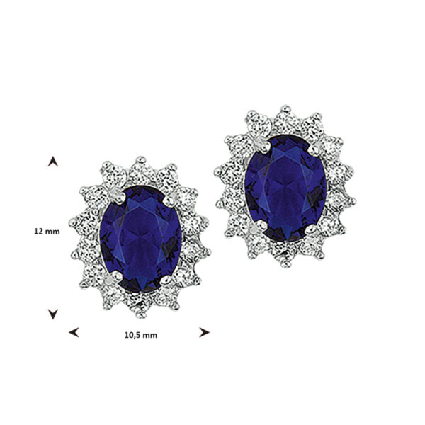 oorknoppen zirkonia en synthetische saffier halo zilver gerhodineerd - Afbeelding 3