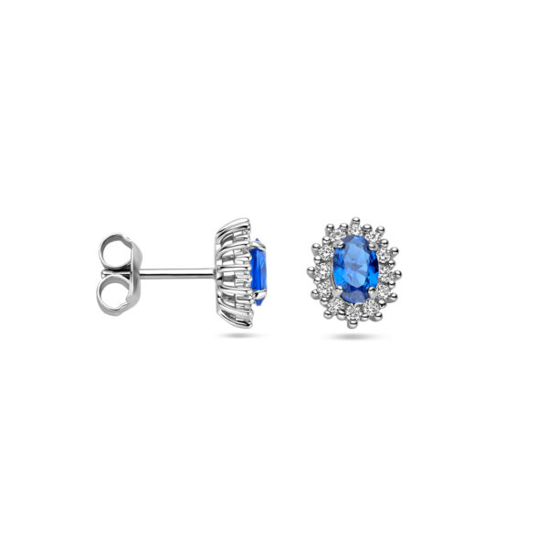 oorknoppen zirkonia en synthetische saffier halo zilver gerhodineerd - Afbeelding 3