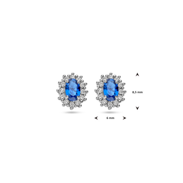oorknoppen zirkonia en synthetische saffier halo zilver gerhodineerd - Afbeelding 4