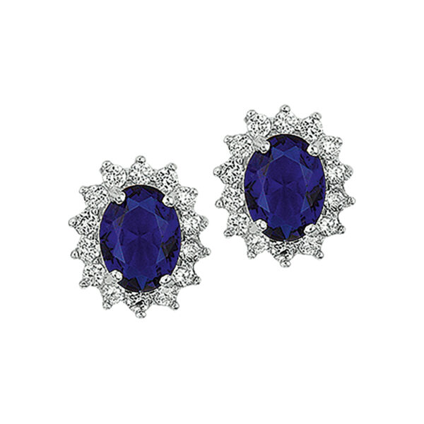 oorknoppen zirkonia en synthetische saffier halo zilver gerhodineerd