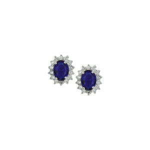 oorknoppen zirkonia en synthetische saffier halo zilver gerhodineerd