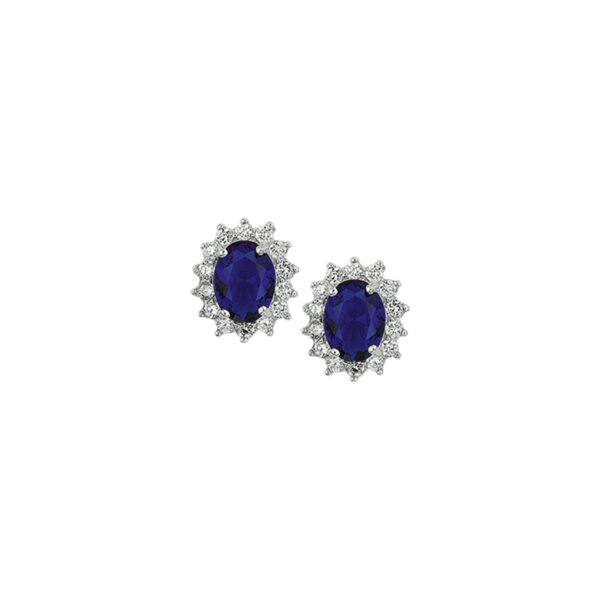 oorknoppen zirkonia en synthetische saffier halo zilver gerhodineerd